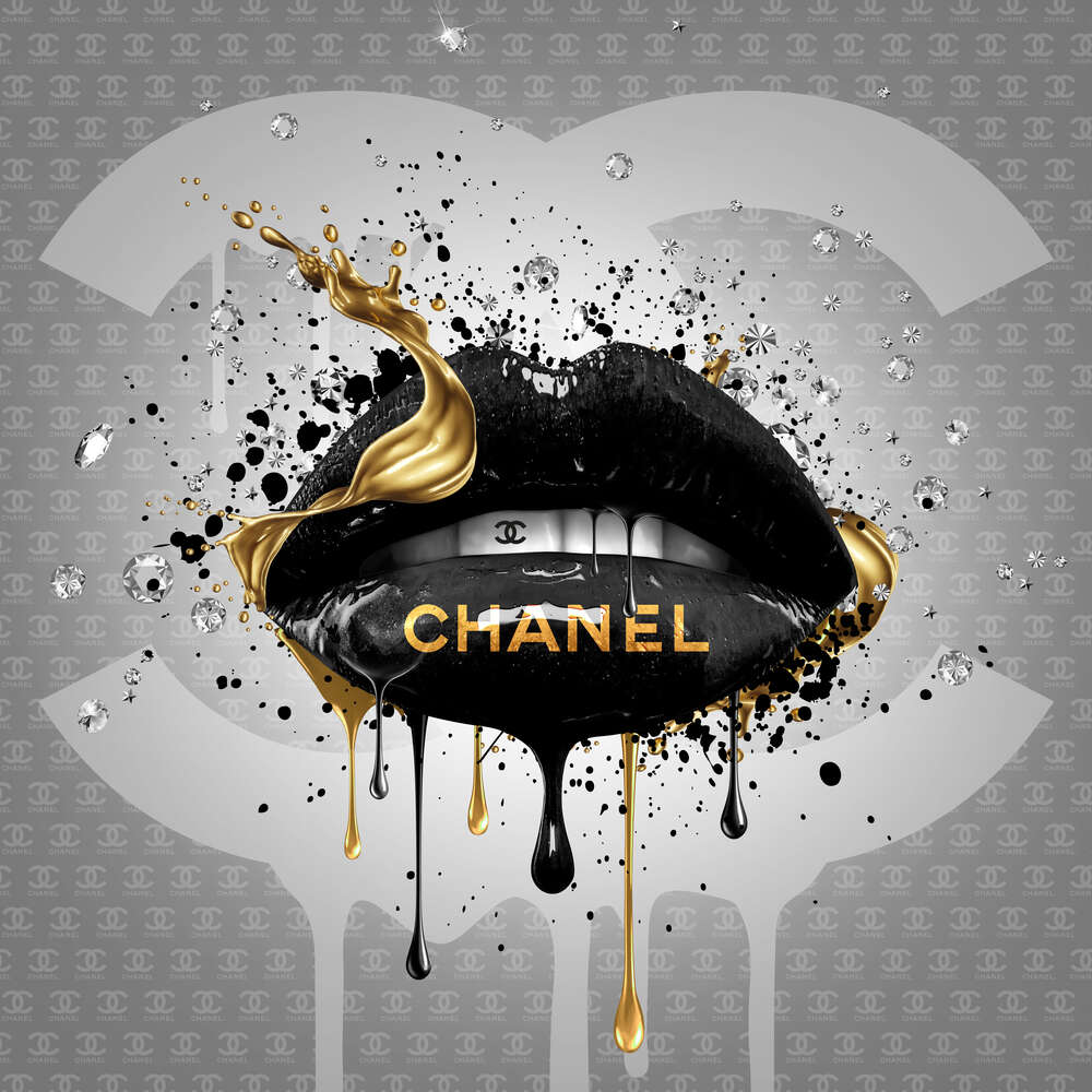 картина-постер Чорно-золотисті гламурні губи Chanel