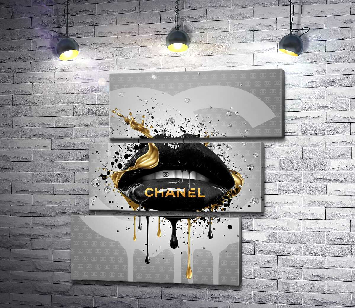 модульна картина Чорно-золотисті гламурні губи Chanel (Модуль №17)