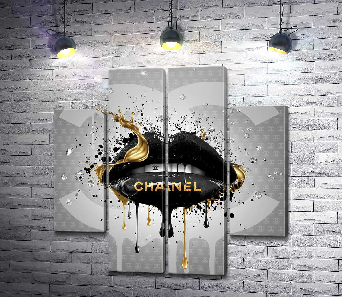 модульна картина Чорно-золотисті гламурні губи Chanel (Модуль №20)