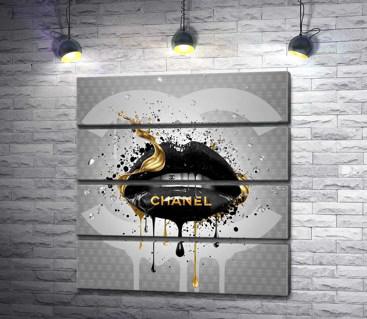 модульна картина Чорно-золотисті гламурні губи Chanel (Модуль №22)