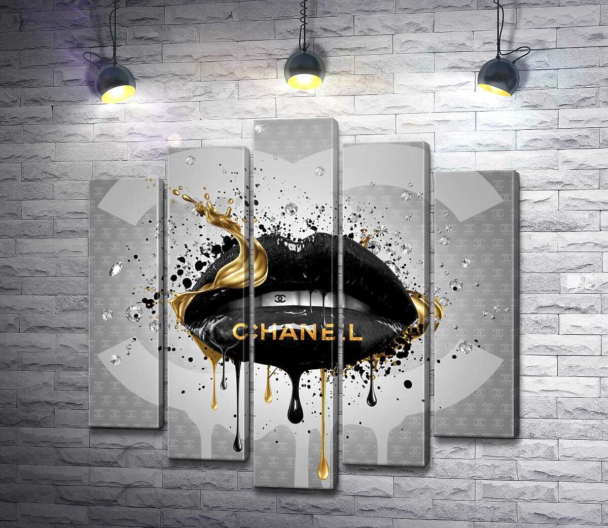 модульна картина Чорно-золотисті гламурні губи Chanel (Модуль №4)