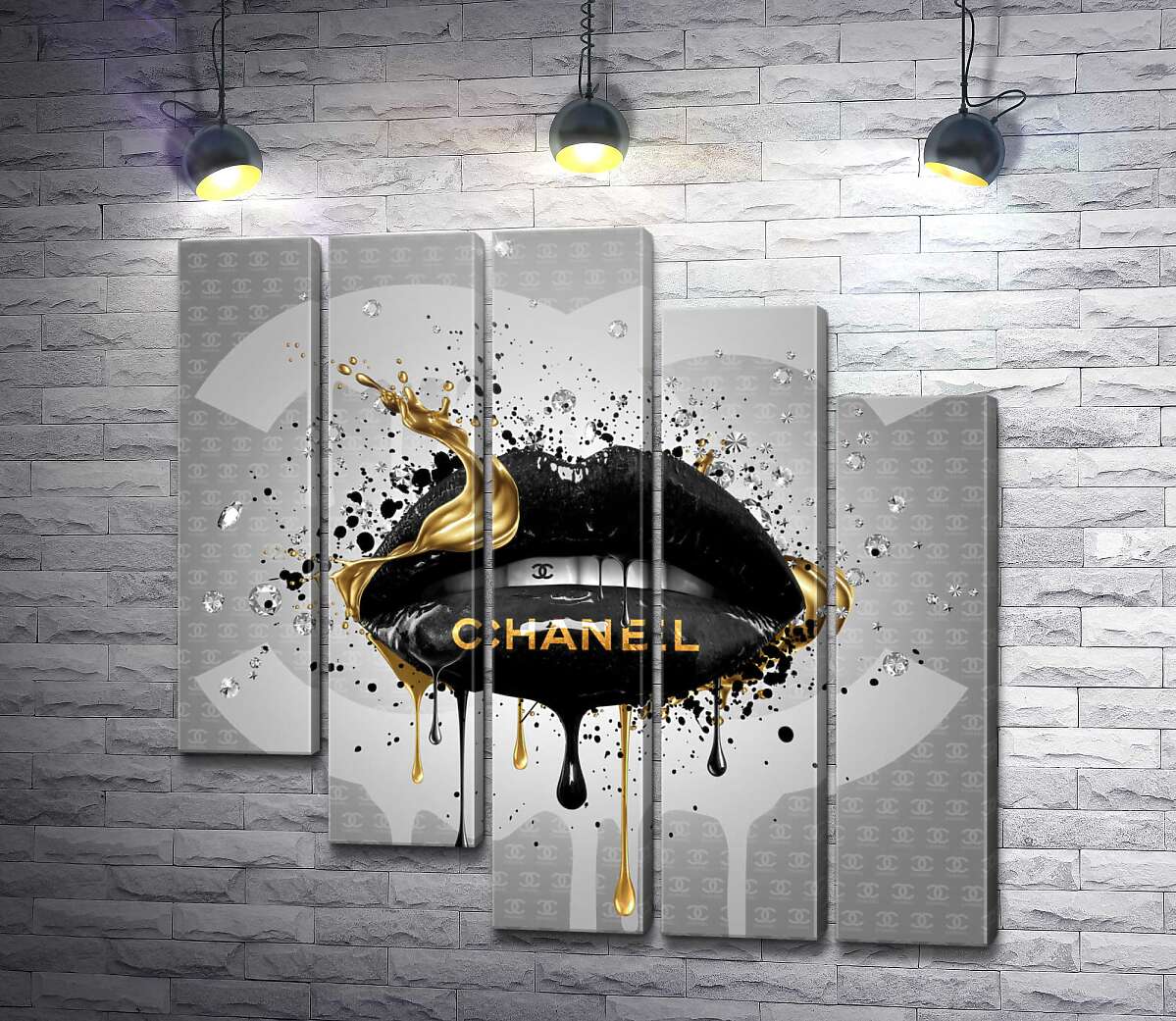модульная картина Черно-золотистые гламурные губы Chanel (Модуль №28)