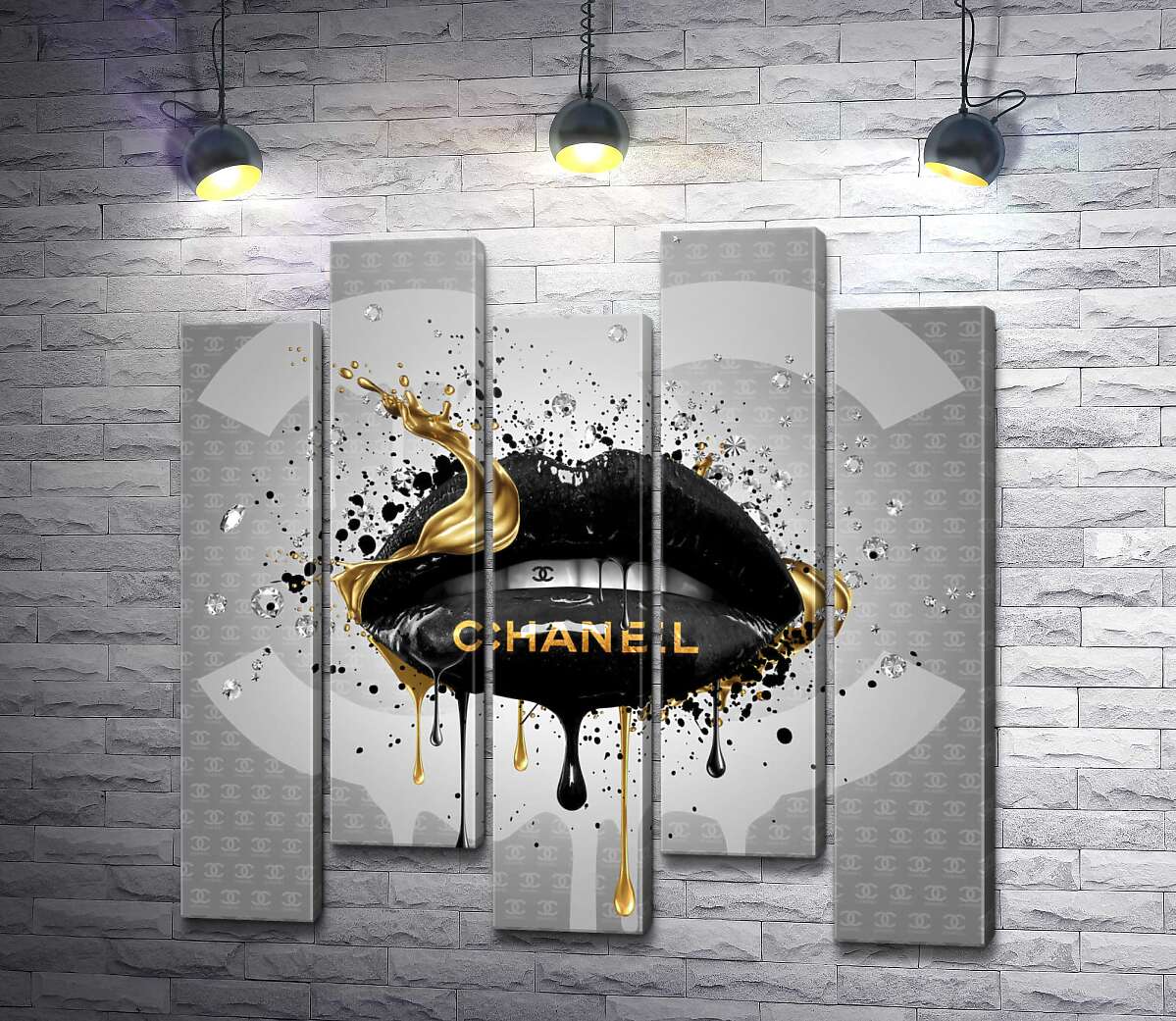 модульна картина Чорно-золотисті гламурні губи Chanel (Модуль №30)