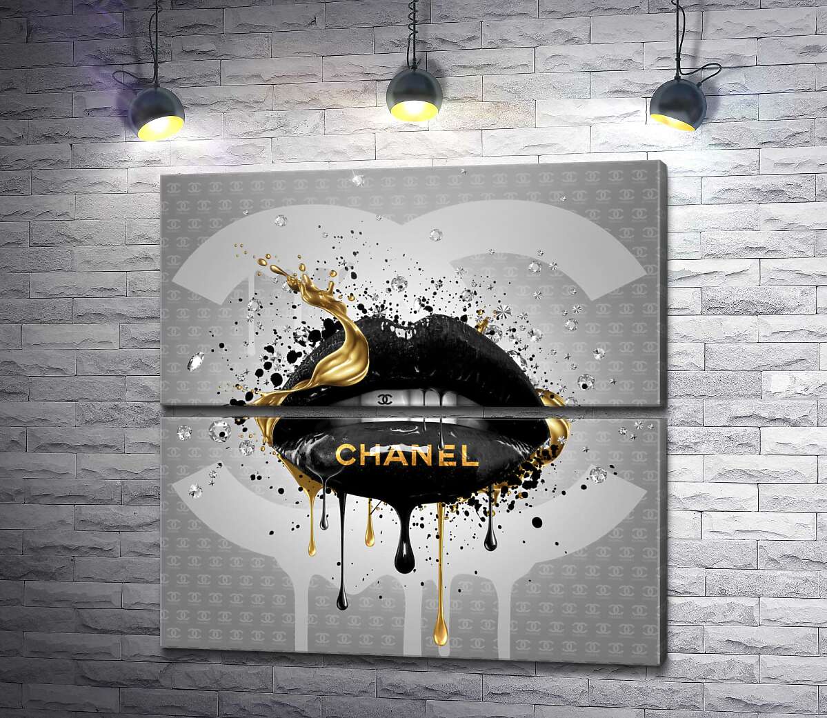 модульна картина Чорно-золотисті гламурні губи Chanel (Модуль №7)