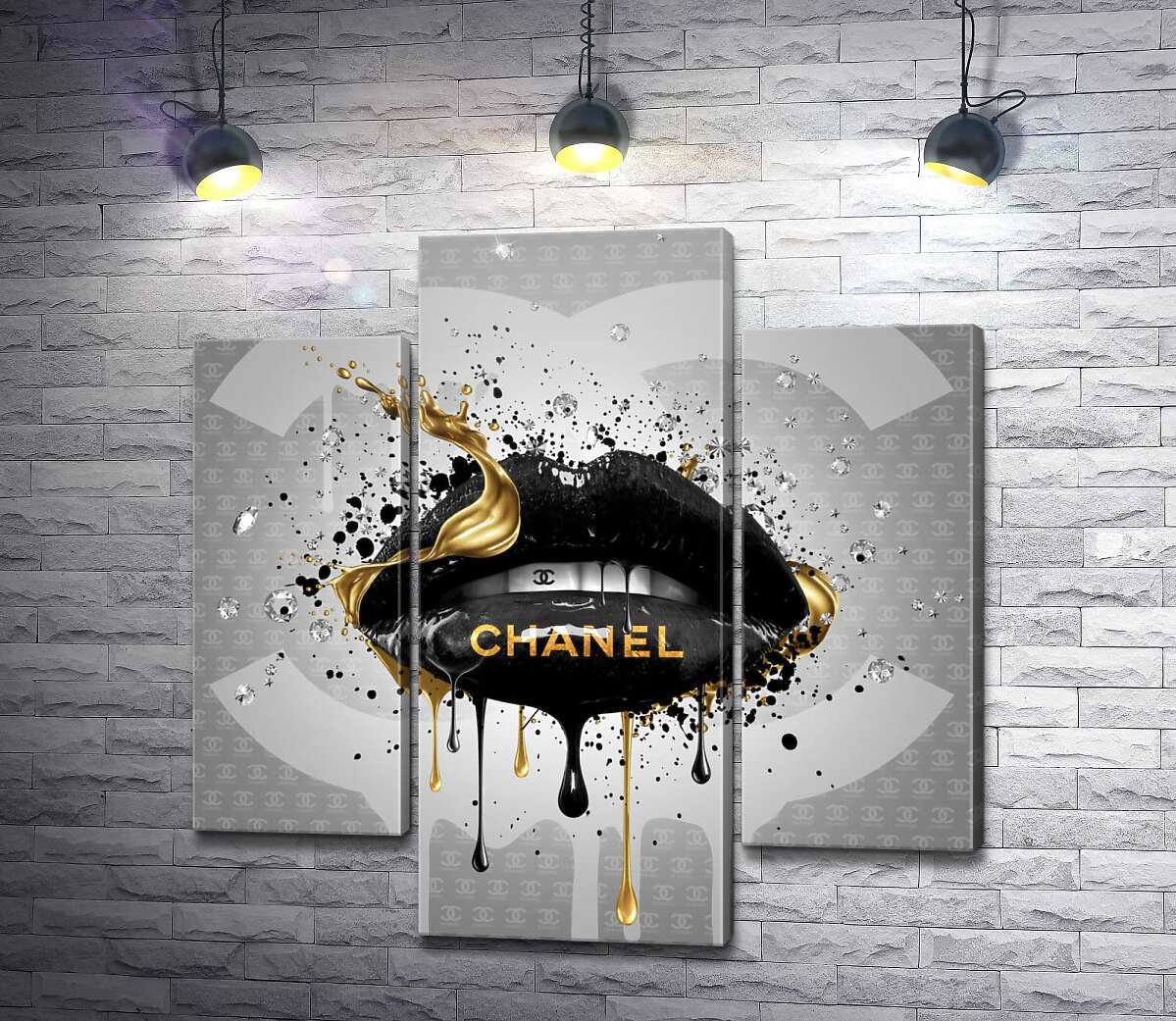 модульная картина Черно-золотистые гламурные губы Chanel (Модуль №10)