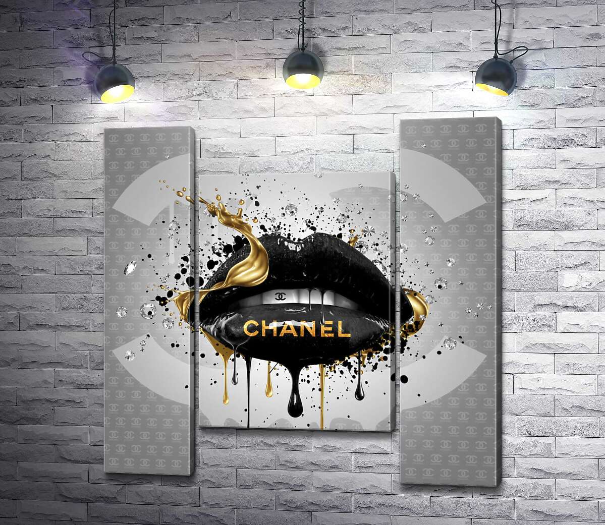 модульна картина Чорно-золотисті гламурні губи Chanel (Модуль №11)