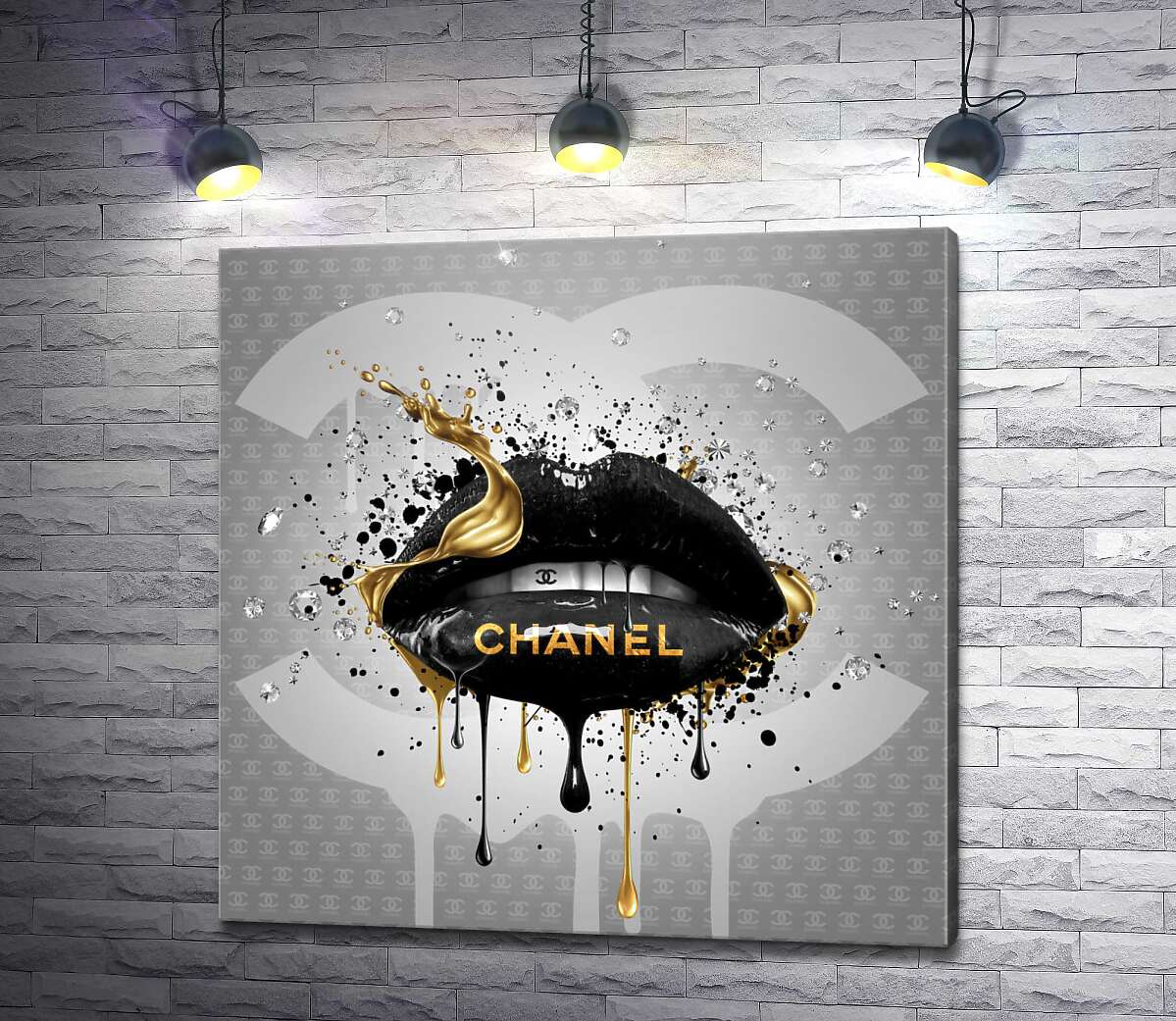 картина Чорно-золотисті гламурні губи Chanel