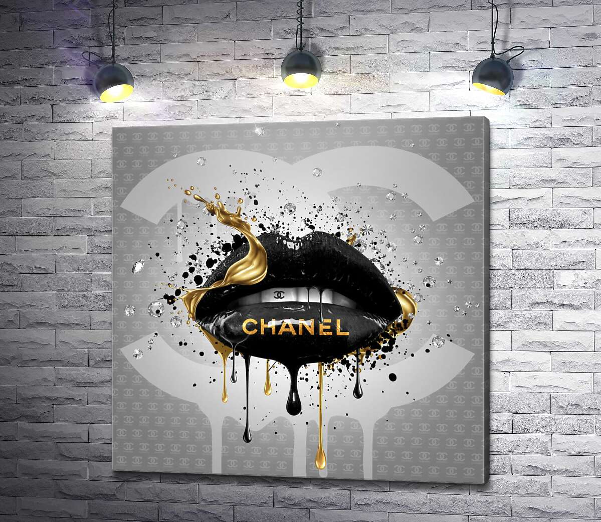 картина Черно-золотистые гламурные губы Chanel