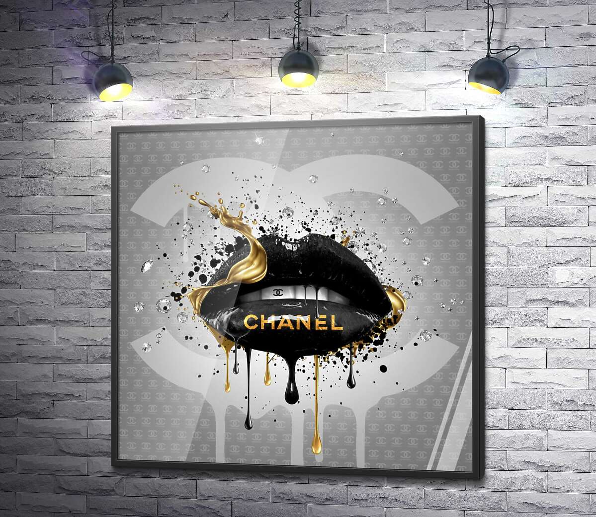 постер Чорно-золотисті гламурні губи Chanel