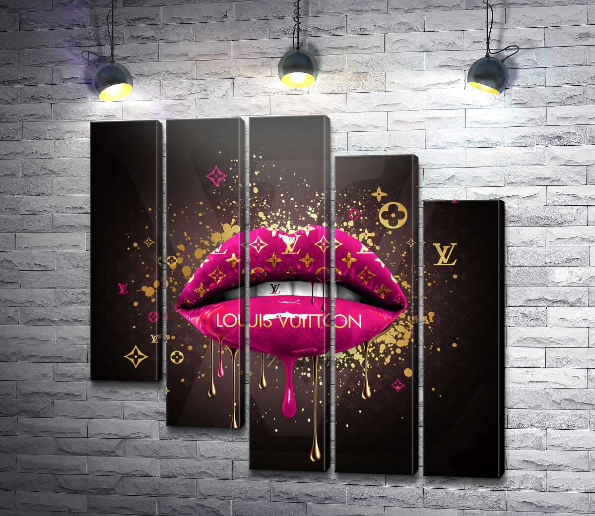 модульная картина Ярко-розовые гламурные губы Louis Vuitton (Модуль №28)