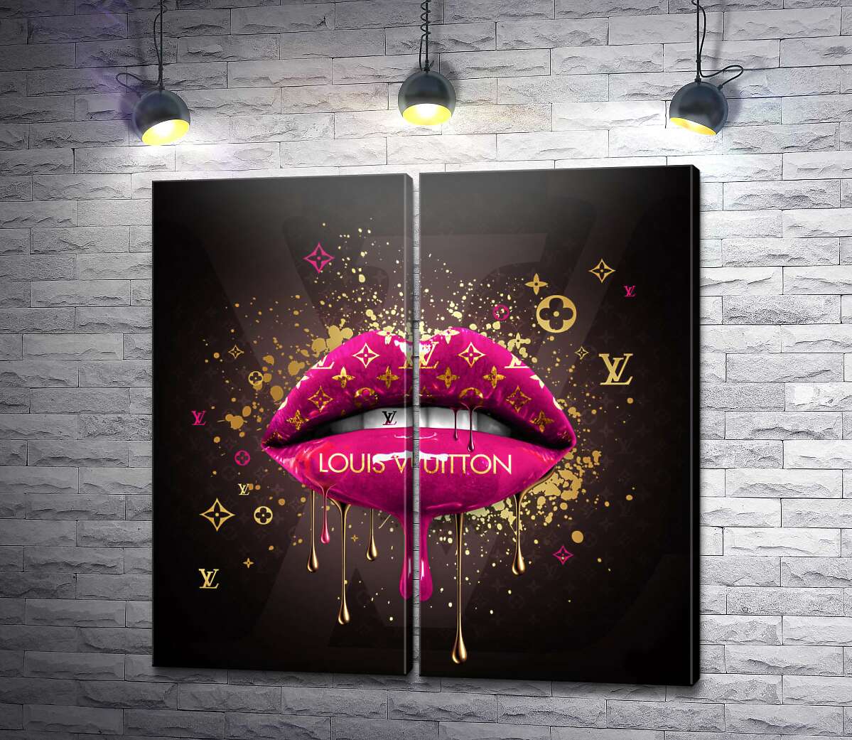 модульная картина Ярко-розовые гламурные губы Louis Vuitton