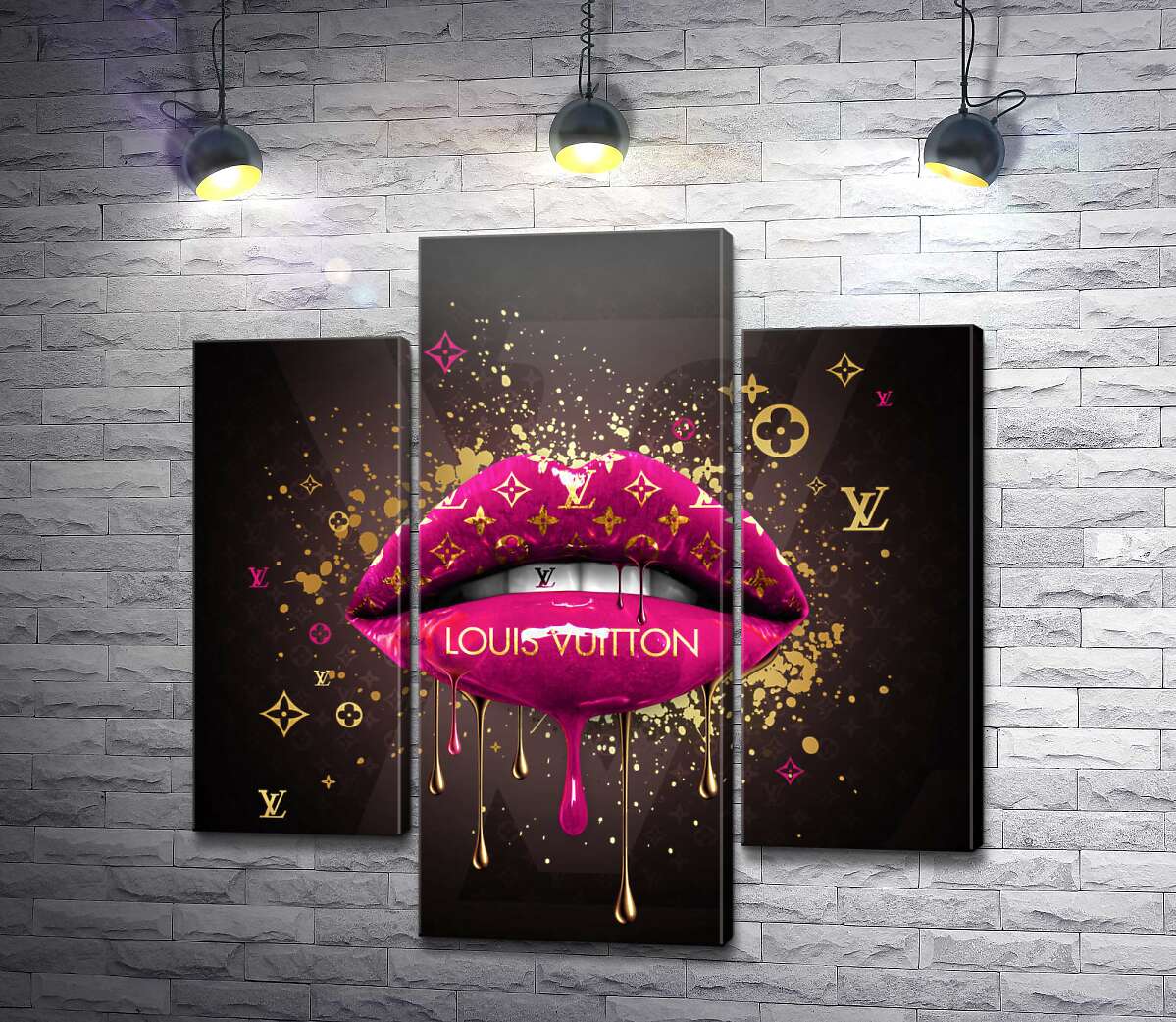 модульная картина Ярко-розовые гламурные губы Louis Vuitton (Модуль №10)