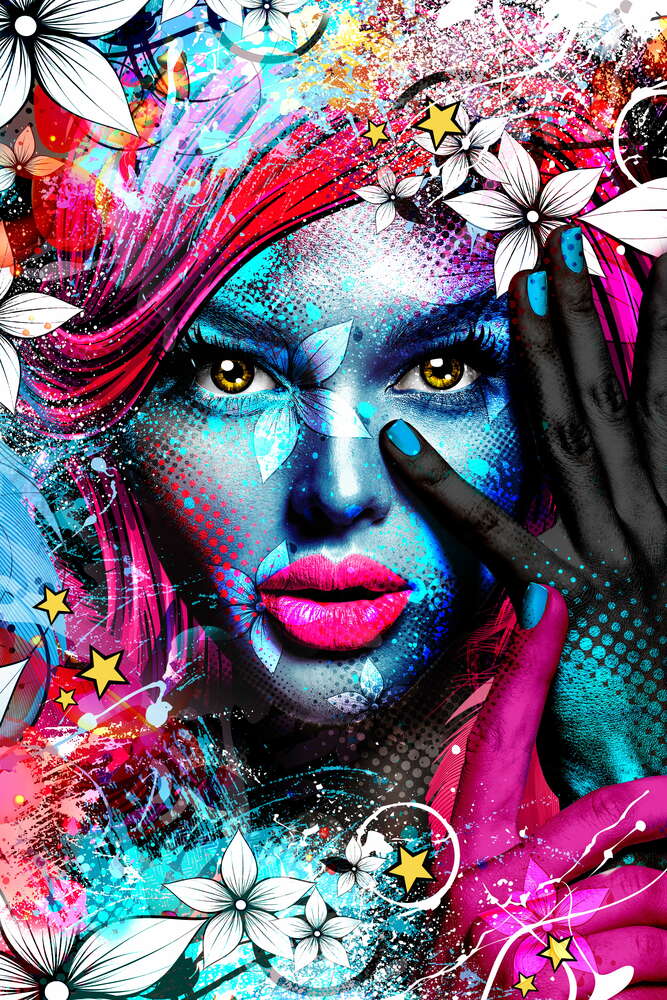 картина-постер Абстрактный образ девушки в цветочном окружении