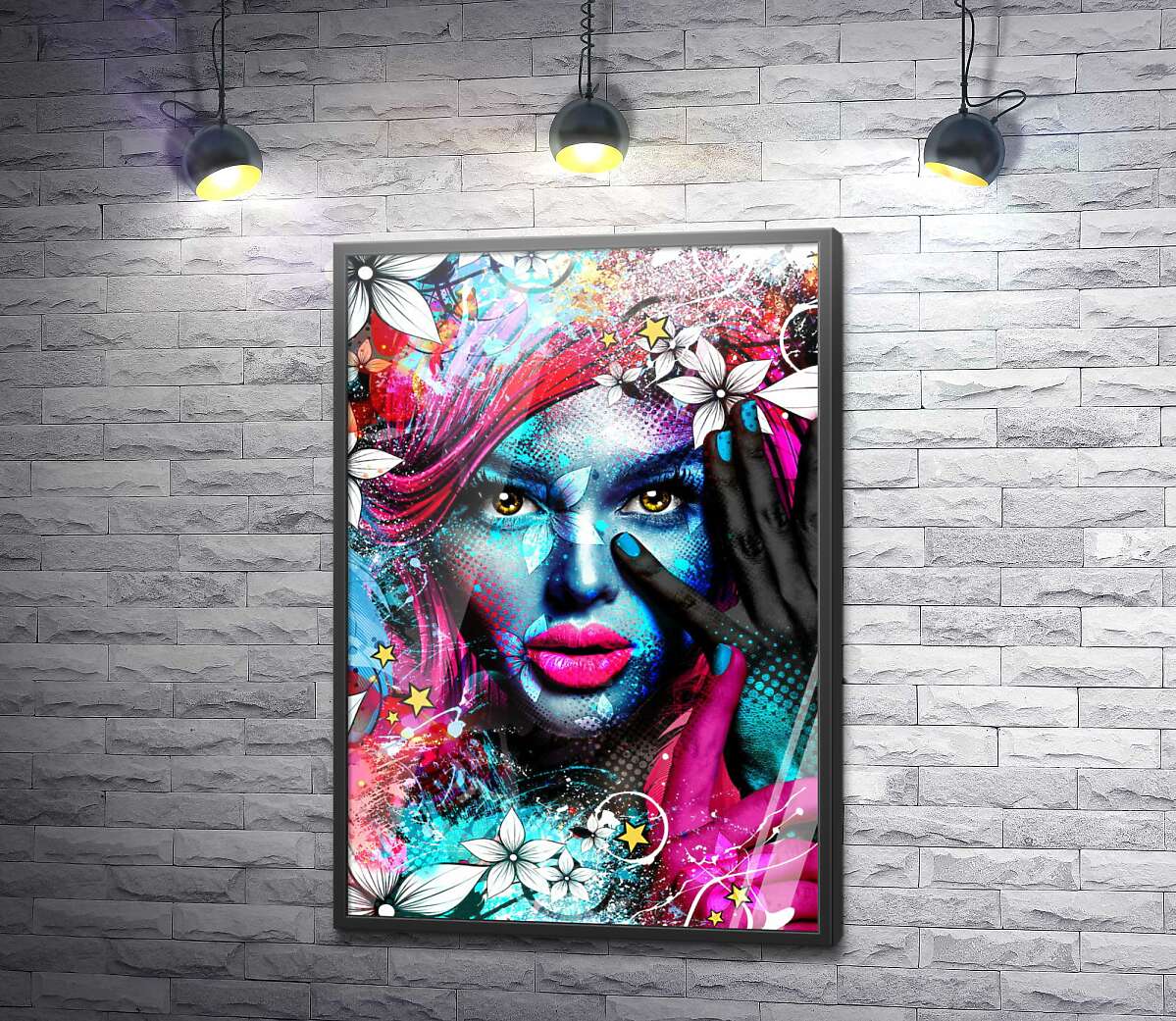 постер Абстрактный образ девушки в цветочном окружении