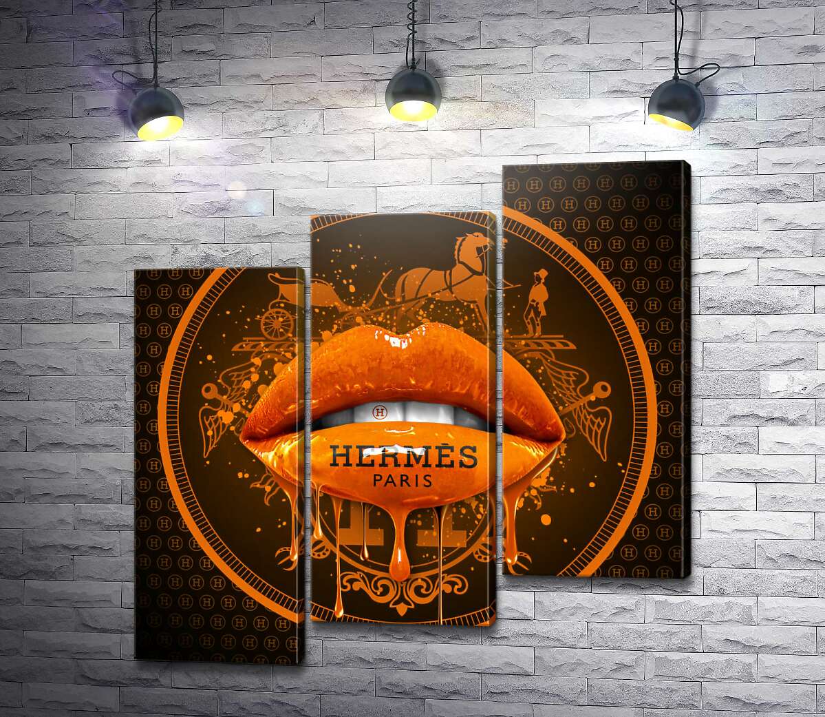 модульная картина Оранжевые гламурные губы Hermes (Модуль №14)