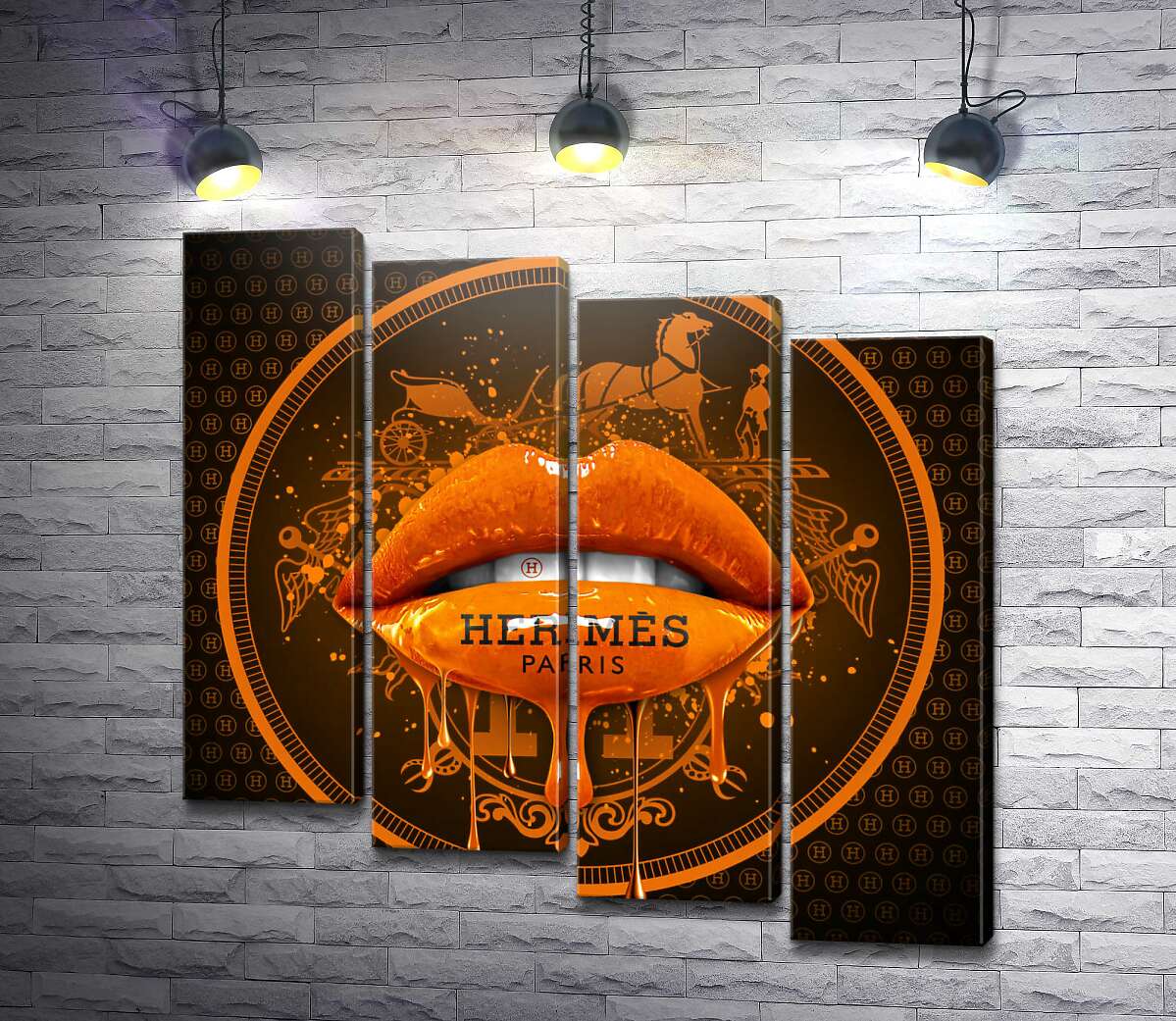 модульная картина Оранжевые гламурные губы Hermes (Модуль №19)