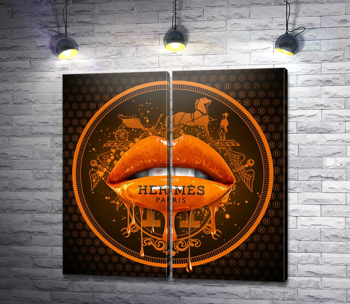 модульная картина Оранжевые гламурные губы Hermes