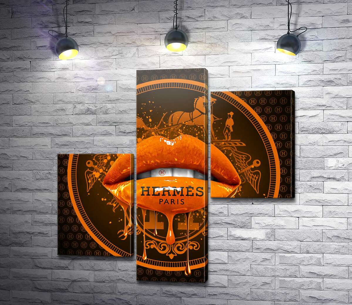 модульная картина Оранжевые гламурные губы Hermes (Модуль №12)