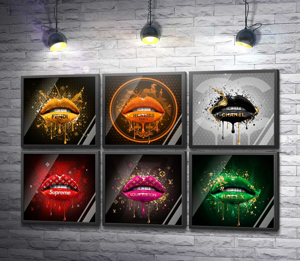 постер-коллаж Гламурные губы популярных модных брендов