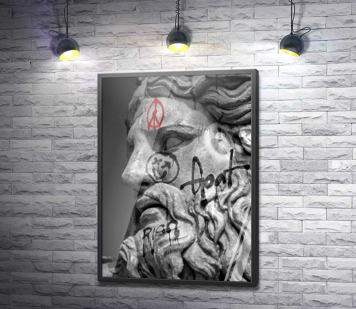 постер Голова статуї Зевса з графіті