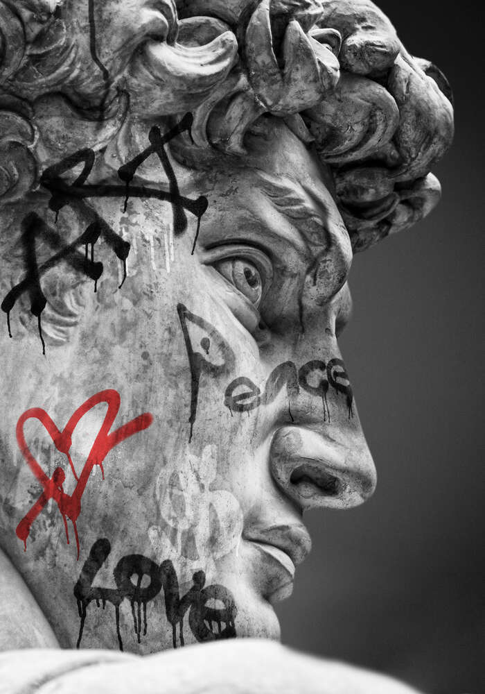 картина-постер Голова статуї Давида з графіті