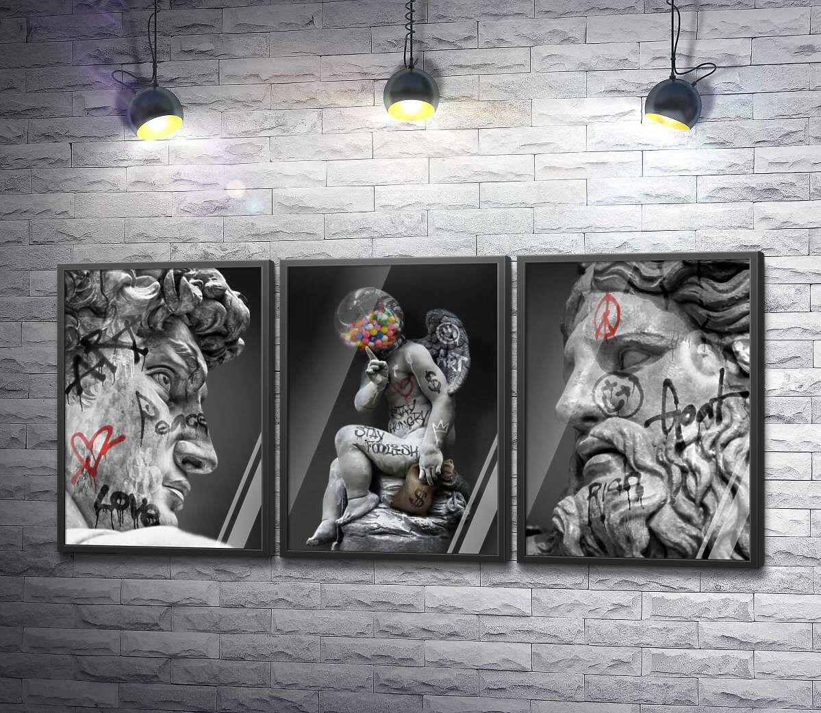 постер-коллаж Три арт статуи