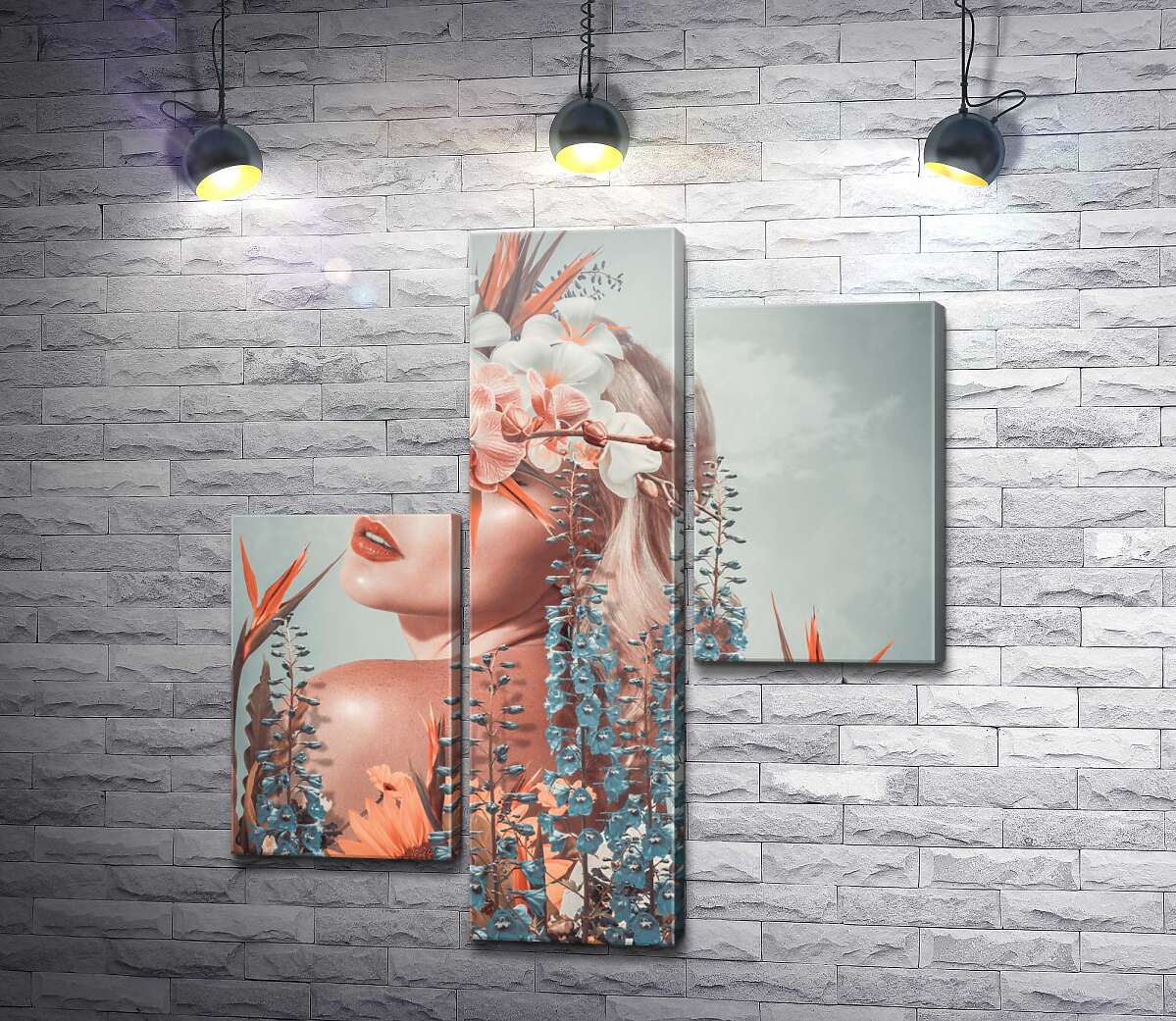 модульна картина Абстрактний образ сексуальної дівчини в помаранчевих квітах (Модуль №12)
