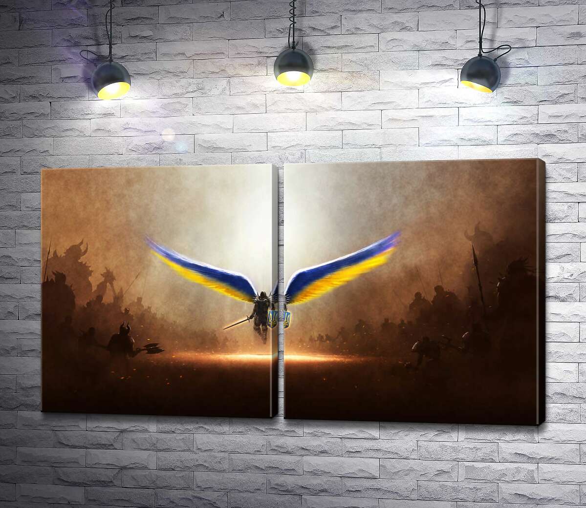 модульна картина Лицар ангел-охоронець з українською символікою проти орди