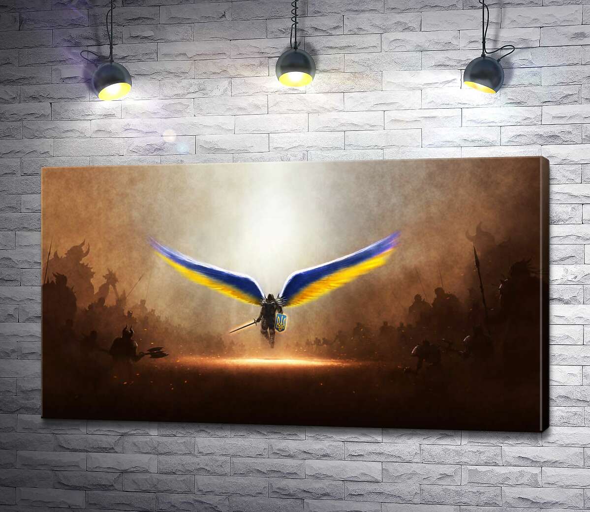 картина Лицар ангел-охоронець з українською символікою проти орди