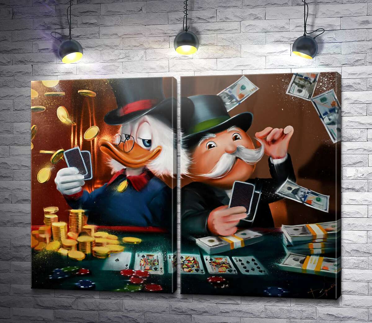 модульная картина Скрудж Макдак и дядюшка Пеннибэгс играют в казино