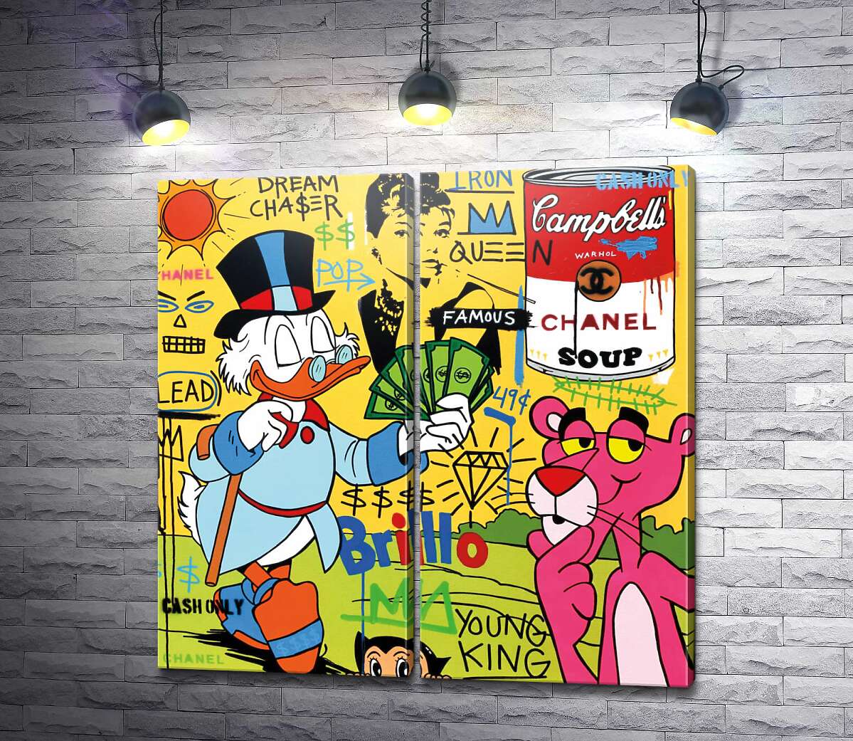 модульная картина Скрудж и Розовая пантера в денежном поп-арт миксе