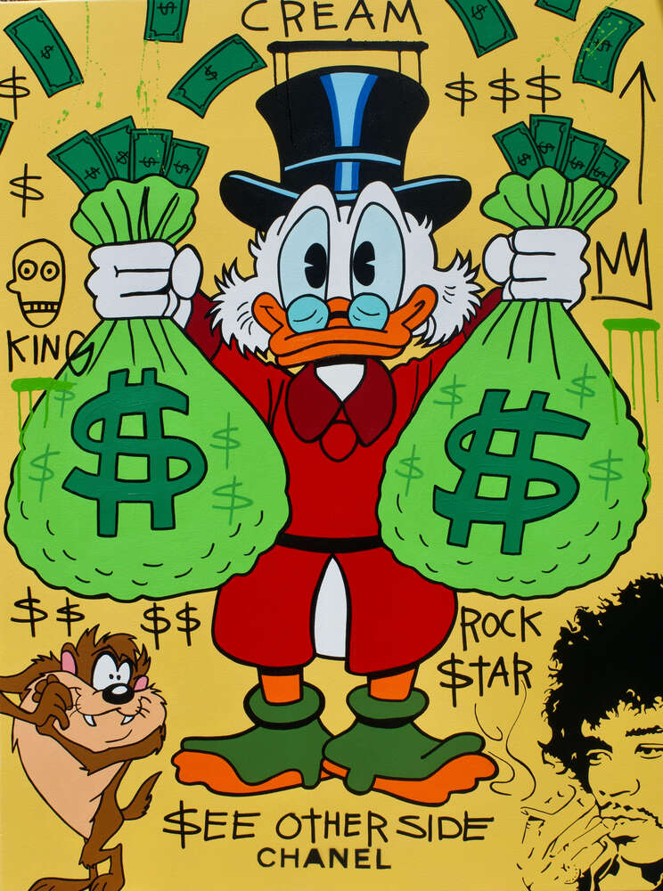 картина-постер Скрудж та мішки з монетами