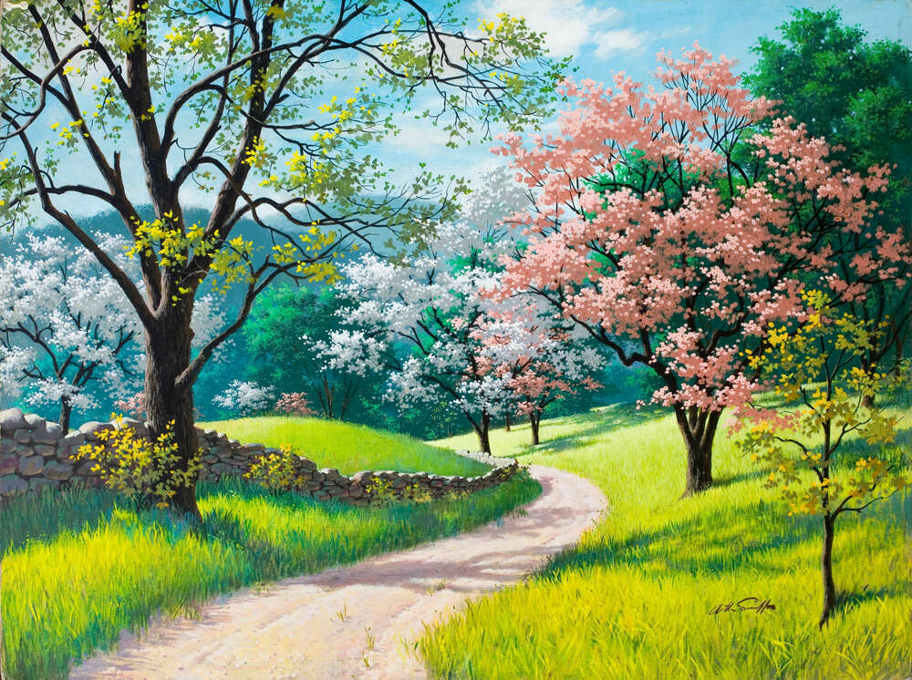 картина-постер Тропинка в цветущем весеннем саду