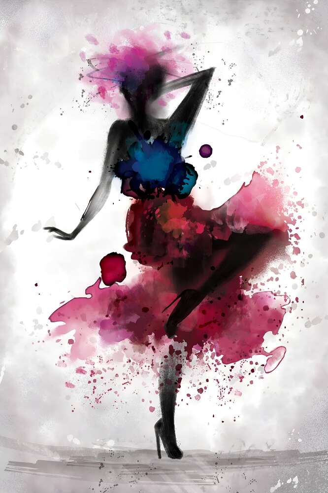 картина-постер Образ девушки в акварельных красках малиновых тонов