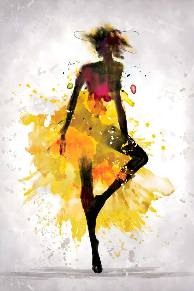картина-постер Образ дівчини в акварельних фарбах жовтих тонів