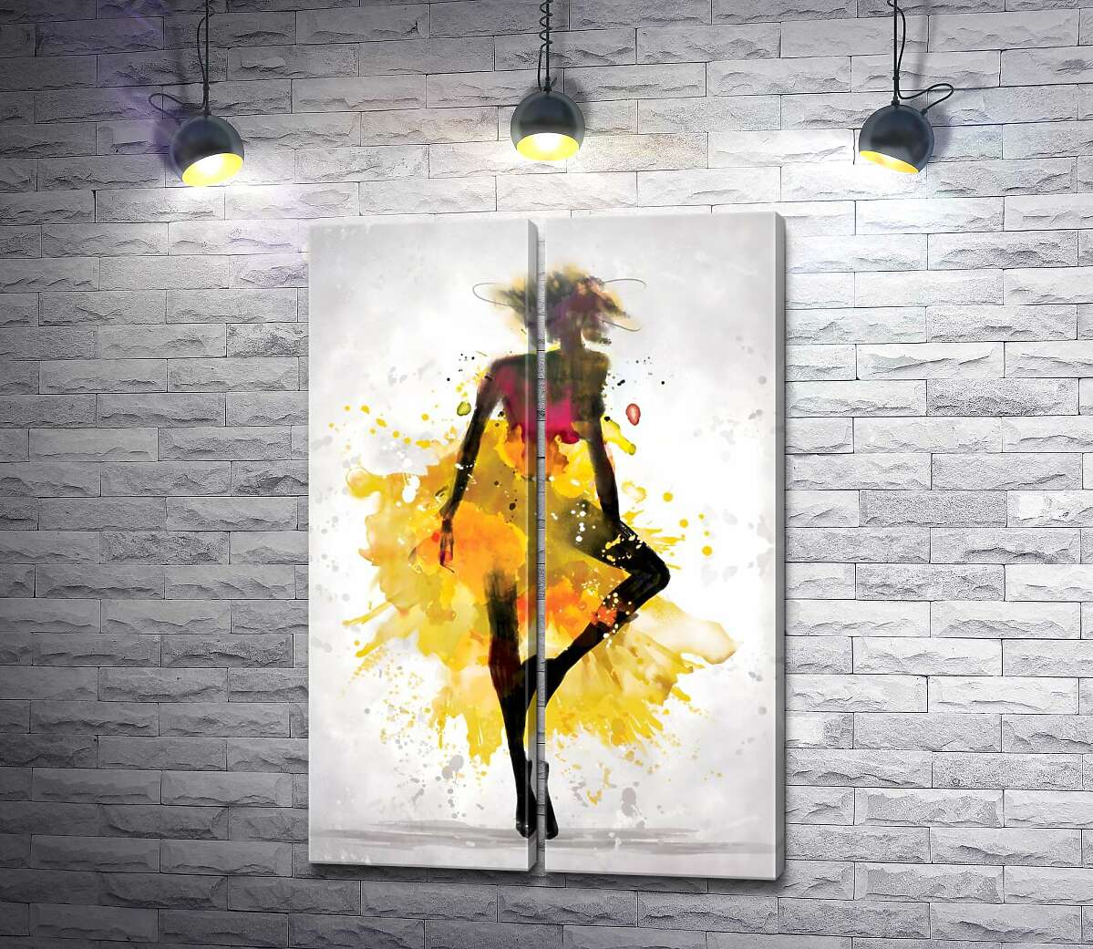 модульная картина Образ девушки в акварельных красках желтых тонов