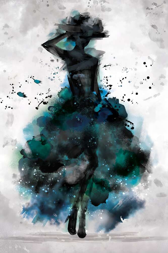 картина-постер Образ дівчини в акварельних фарбах бірюзових тонів