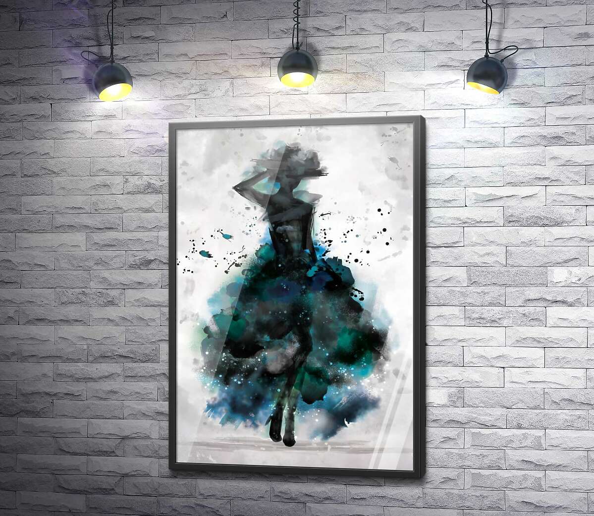 постер Образ дівчини в акварельних фарбах бірюзових тонів
