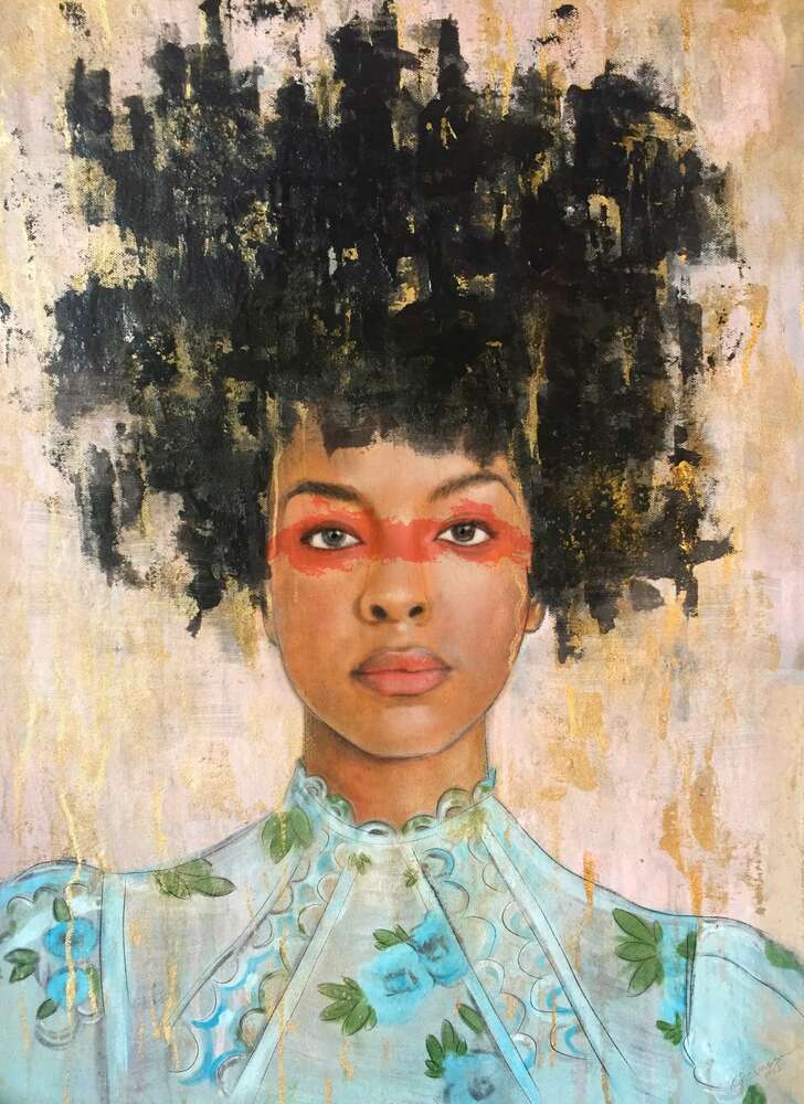 картина-постер Молодая африканская женщина в голубом платье