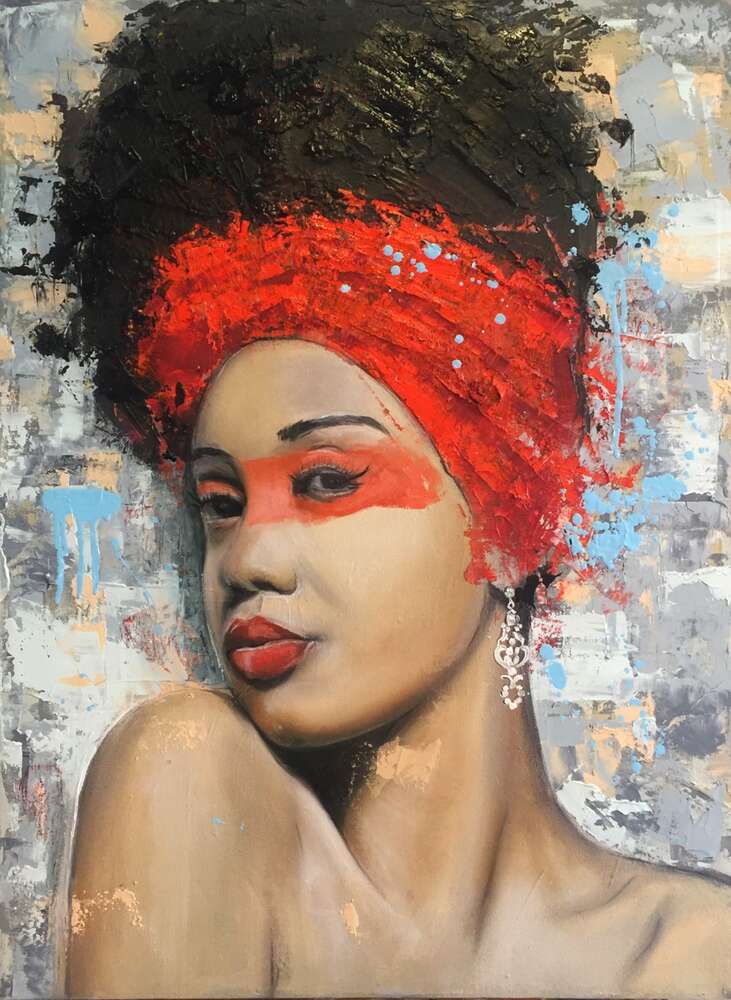 картина-постер Кокетливая африканка в ярком тюрбане
