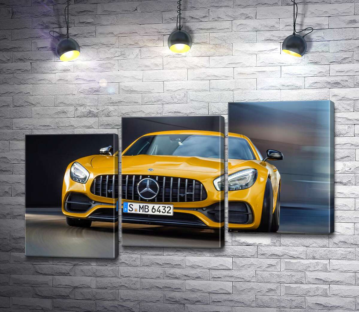 модульная картина Золотой автомобиль Mercedes-Benz AMG GT S 2018 (Модуль №14)