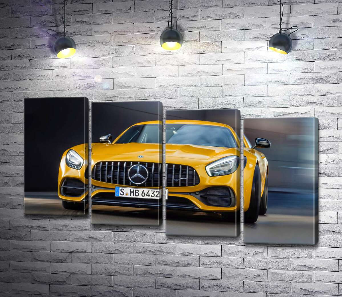 модульная картина Золотой автомобиль Mercedes-Benz AMG GT S 2018 (Модуль №19)