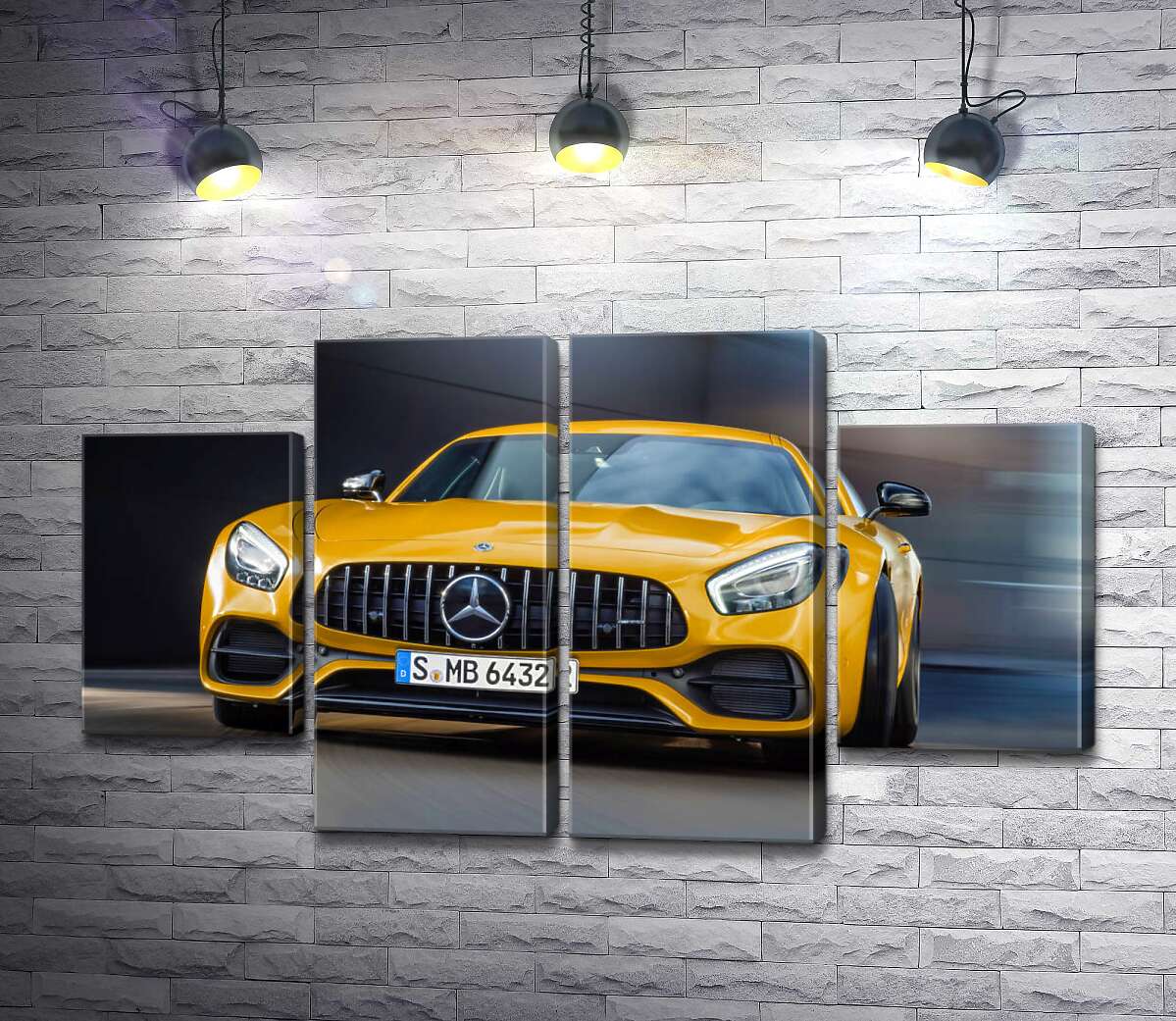 модульная картина Золотой автомобиль Mercedes-Benz AMG GT S 2018 (Модуль №20)