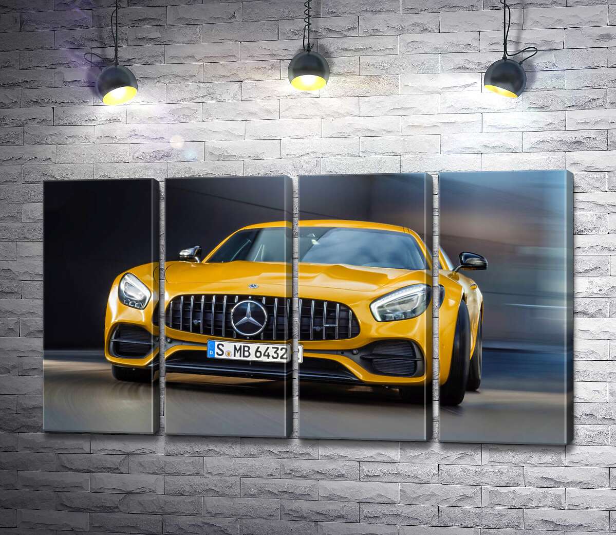 модульная картина Золотой автомобиль Mercedes-Benz AMG GT S 2018 (Модуль №24)