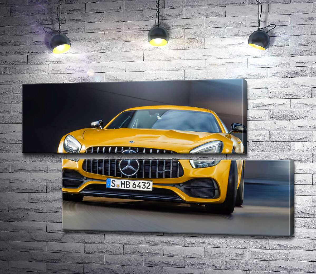 модульная картина Золотой автомобиль Mercedes-Benz AMG GT S 2018 (Модуль №8)
