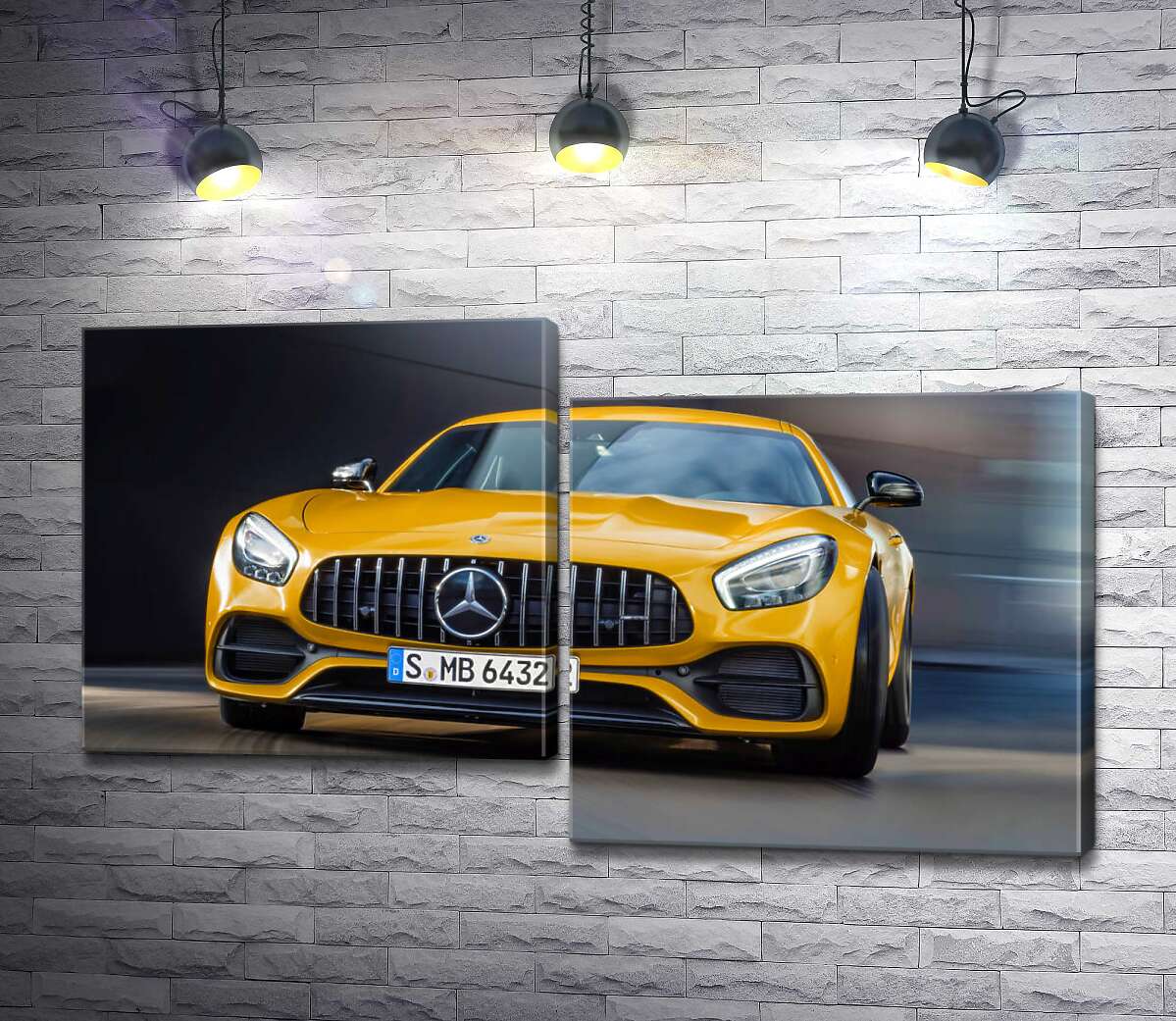 модульная картина Золотой автомобиль Mercedes-Benz AMG GT S 2018 (Модуль №9)