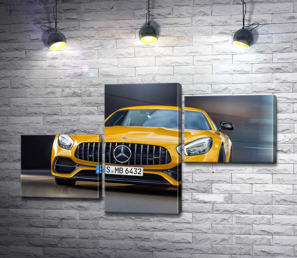 модульная картина Золотой автомобиль Mercedes-Benz AMG GT S 2018 (Модуль №12)