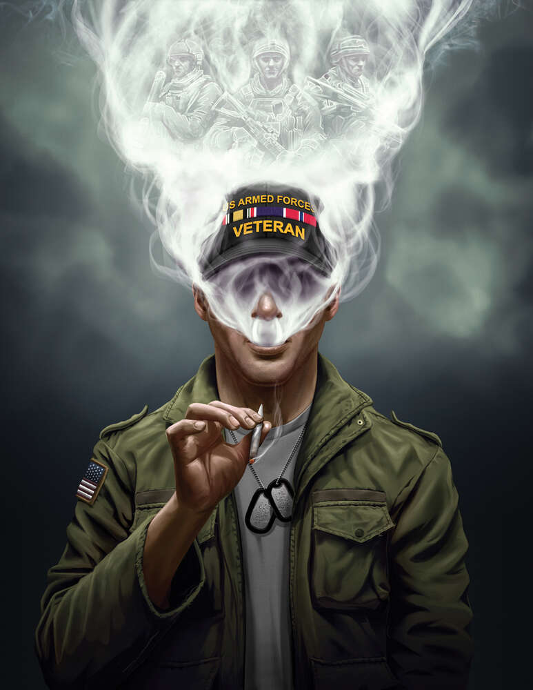 картина-постер Ветеран в сигаретному диму спогадів