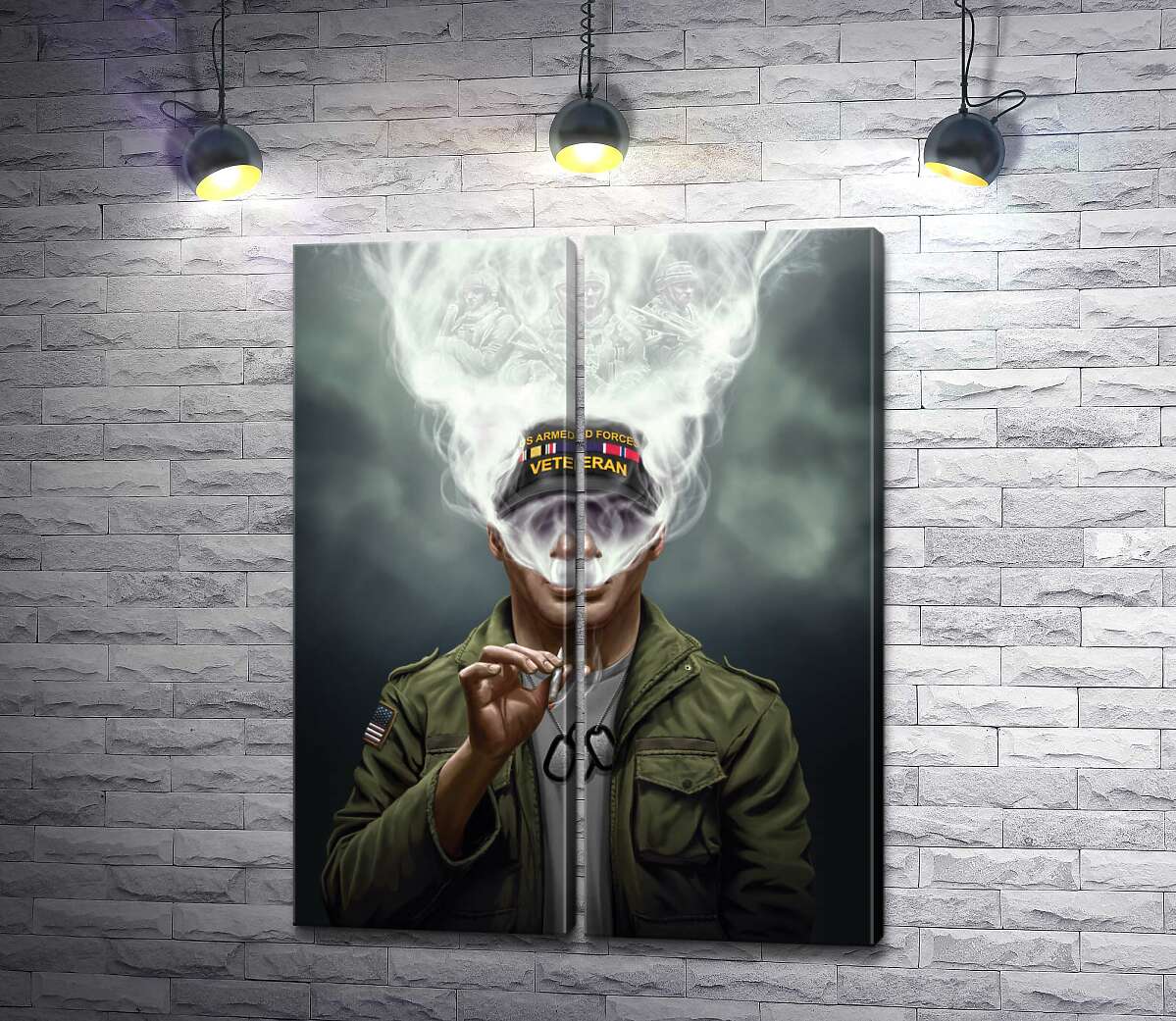 модульная картина Ветеран в сигаретном дыму воспоминаний