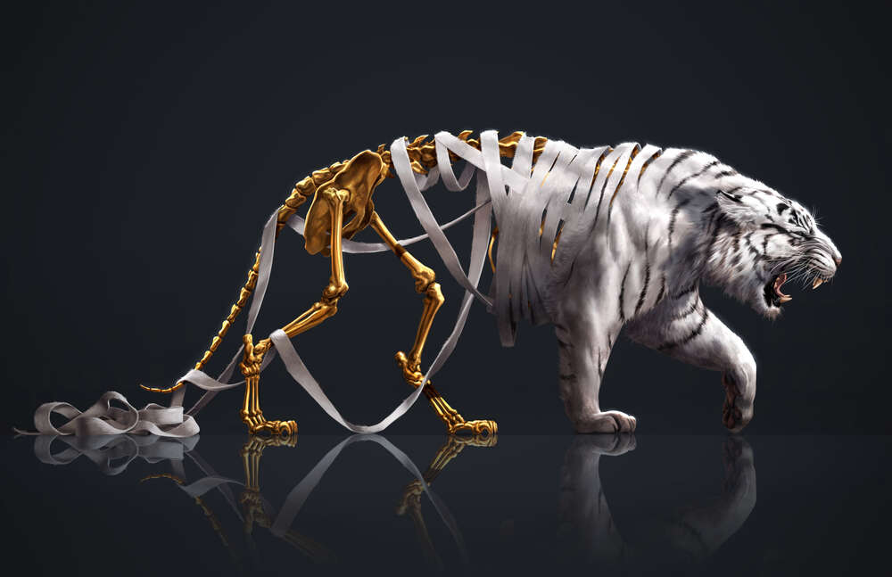 картина-постер Золотой скелет в шкуре белого тигра